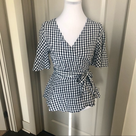 NWT  LOFT  Navy Blue & White Wrap Blouse - XS - Picture 5 of 5